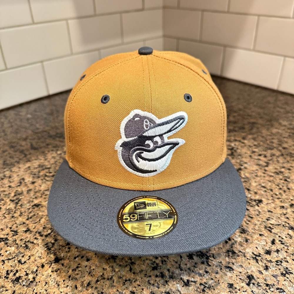 Baltimore Orioles New Era 59FIFTY Fitted Hat Size 7 Mustard Gold Charcoal New